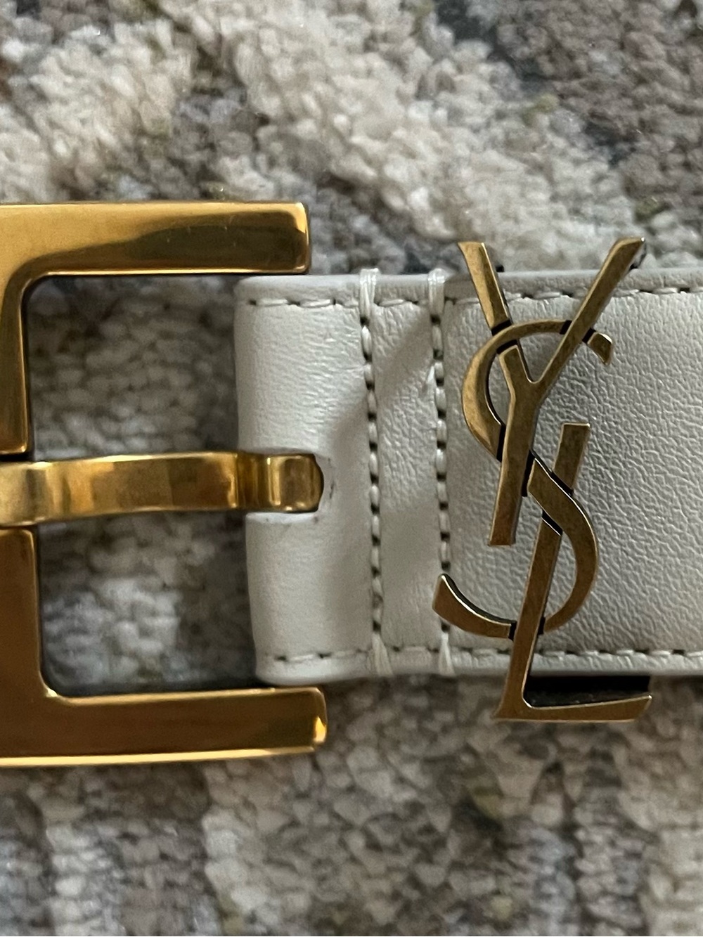 Saint Laurent Off White Leather Belt with Gold YSL Hardware - L/XL - Picture 3 of 6